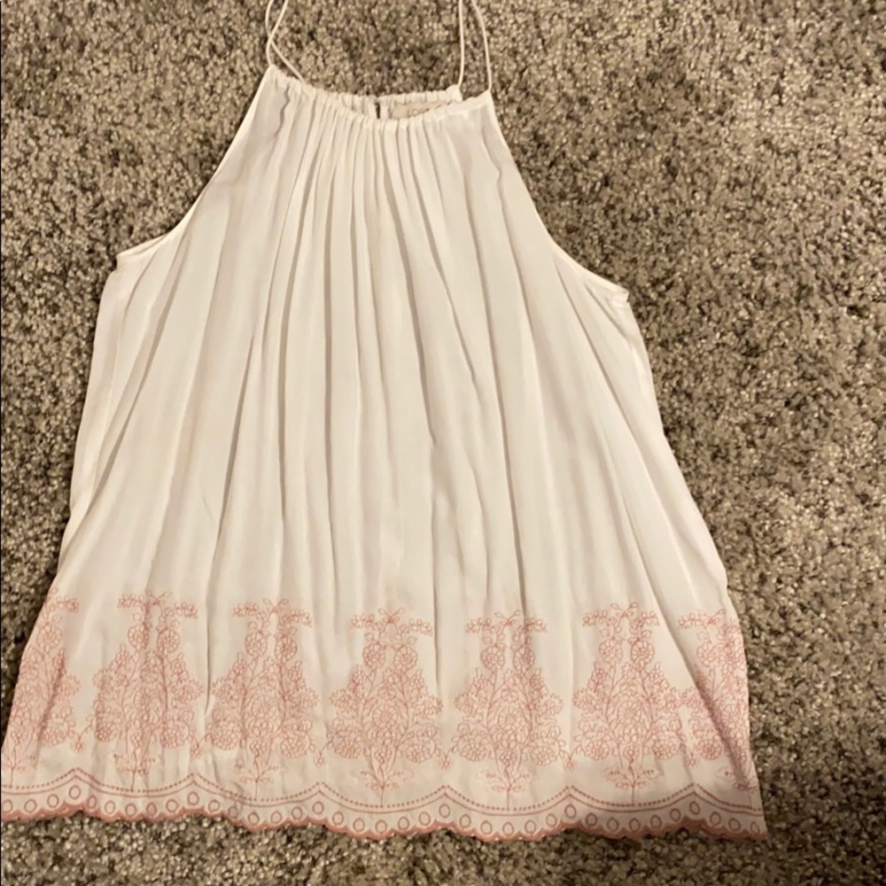 Sleeveless, White with Mauve Embroidered Top